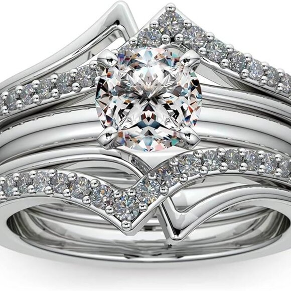 1.42 Carat 3PC Wedding Ring Set 925 Sterling Silver Moissanite Diamond Size 8 - Picture 1 of 6